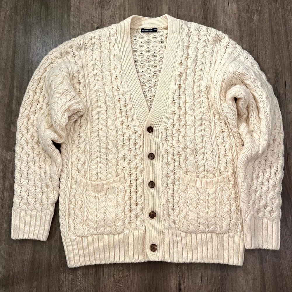 Brandy Melville Sweater Cardigan Fisherman Ivory Cable Knit Wool Blend Women OS